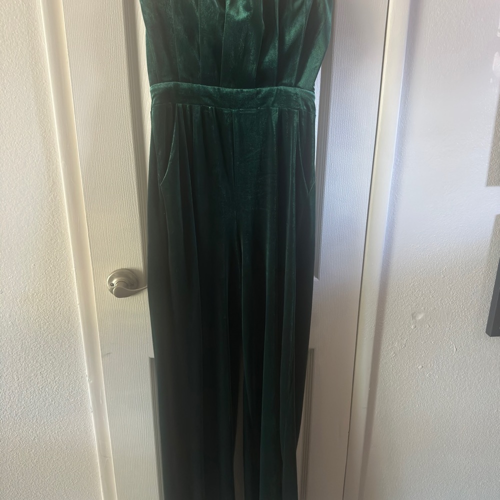 Entro Forest Green Velvet Jumpsuit